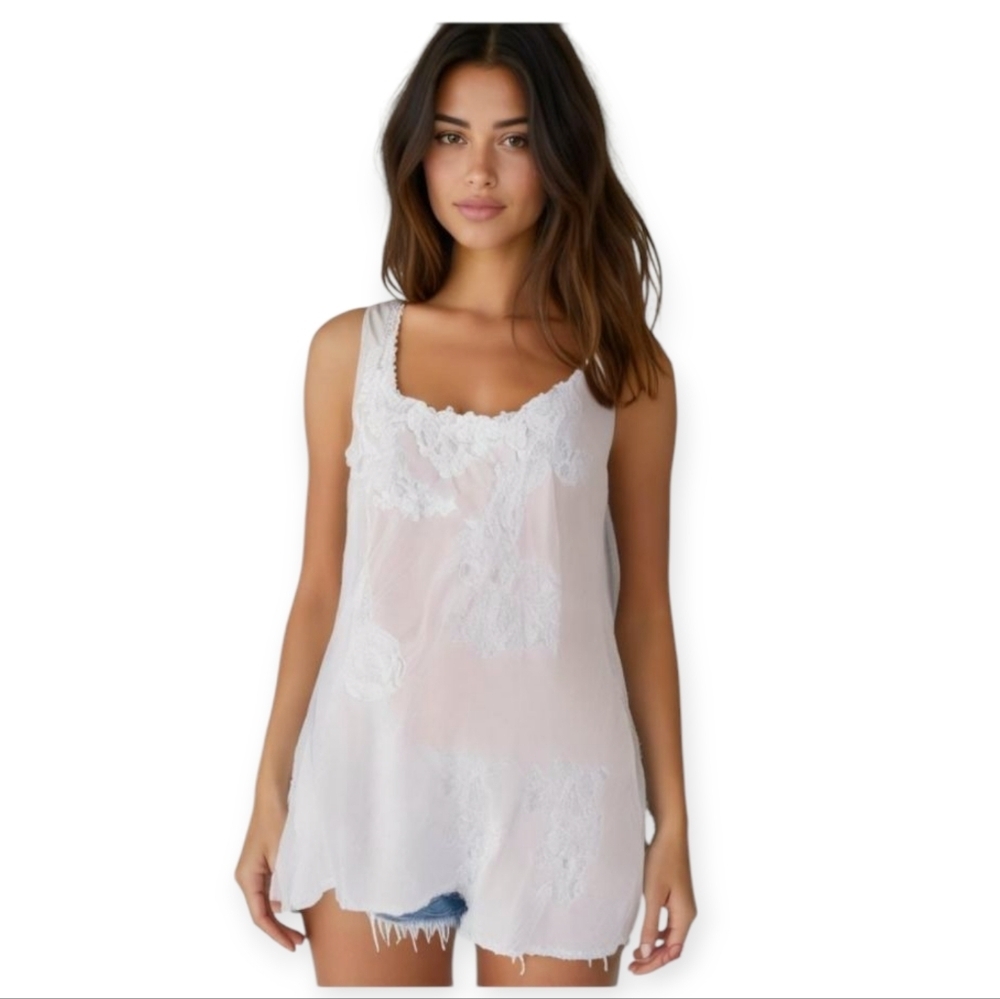 Johnny Was Luxury Soft White Cupro Tank Flowy Boho Summer Top Size S